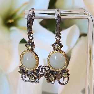 Gomera Jewels Black Silver Vegetal Collection Gemstone Jade Earrings